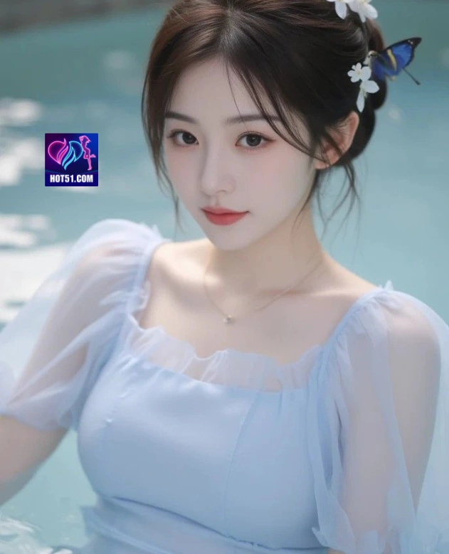 a woman in a blue dress